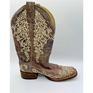 Corral Women's Crater Bone Embroidery Brown Square Toe Boots A2663 9M Wedding